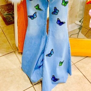 Butterfly Embellished Lightwash Bellbottoms